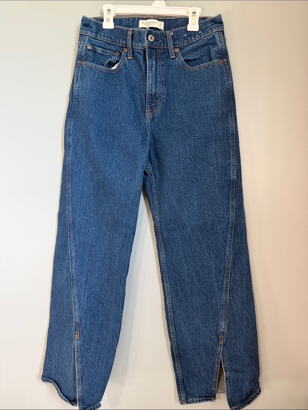 Abercrombie & Fitch Women's High-Rise Straight Leg Jeans in Medium Blue
